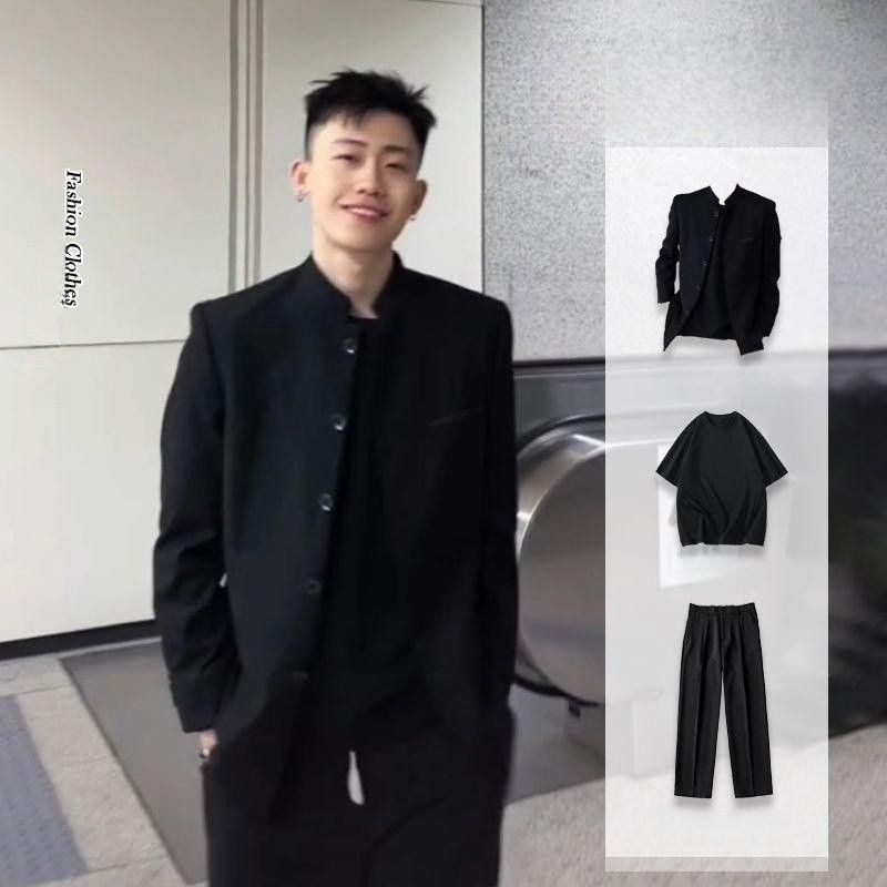 Férfi kabát japán stílusban, álló gallér, karcsú szabás, poliészter anyag, tavasz 2023