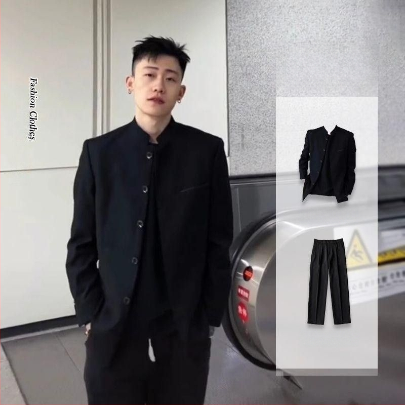 Férfi kabát japán stílusban, álló gallér, karcsú szabás, poliészter anyag, tavasz 2023