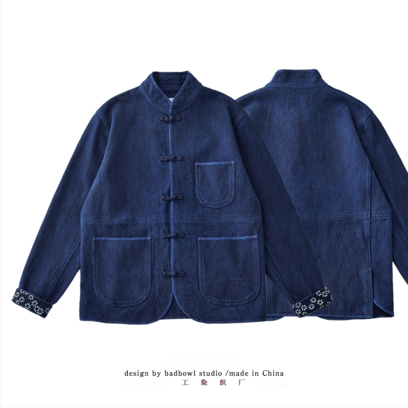 Tang štýlová košeľa, bavlnený materiál, dlhé rukávy, stojací golier, prešívanie