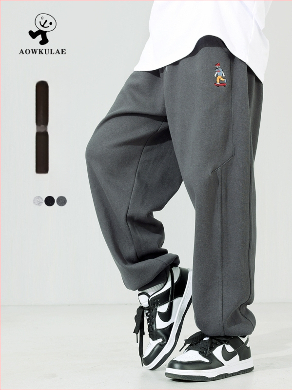 Detské športové nohavice v kórejskom štýle, dlhé, s vyšívanou karikatúrou, pique cube látka, bavlna 85%, elastický pás so strednou výškou, pre chlapcov nad 8 rokov