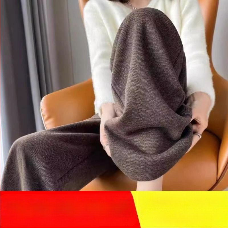 Dámske vlnené tkané široké nohavice, 80–90% vlna, dlhé, casual zimný model 2025