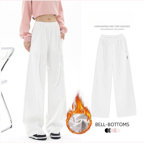 Dámske nohavice s voľným strihom, vysoký pás, fleecovou podšívkou, bavlno-polyesterové tkaniny, jeseň-zima 2025