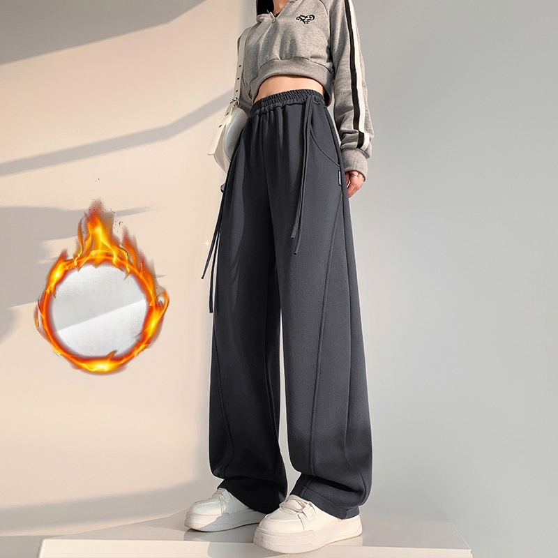 Dámske nohavice s voľným strihom, vysoký pás, fleecovou podšívkou, bavlno-polyesterové tkaniny, jeseň-zima 2025