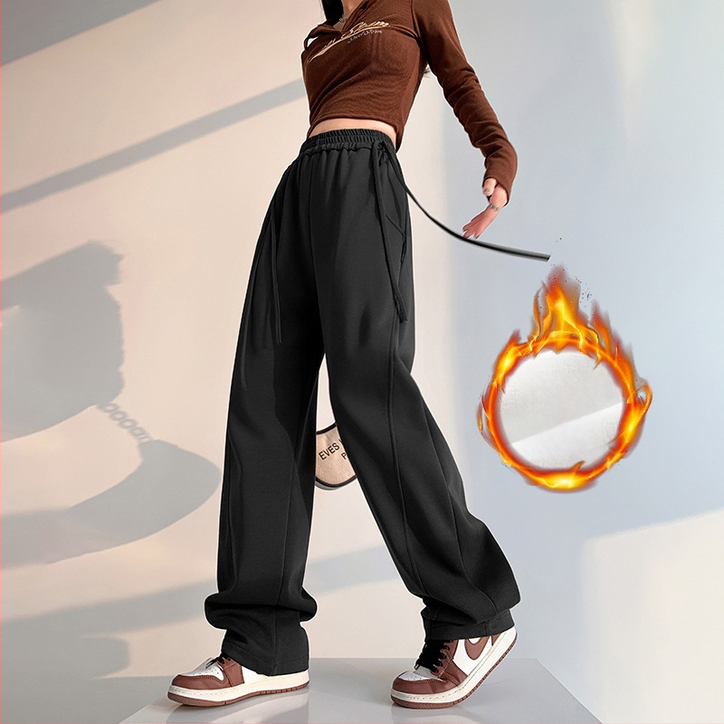 Dámske nohavice s voľným strihom, vysoký pás, fleecovou podšívkou, bavlno-polyesterové tkaniny, jeseň-zima 2025