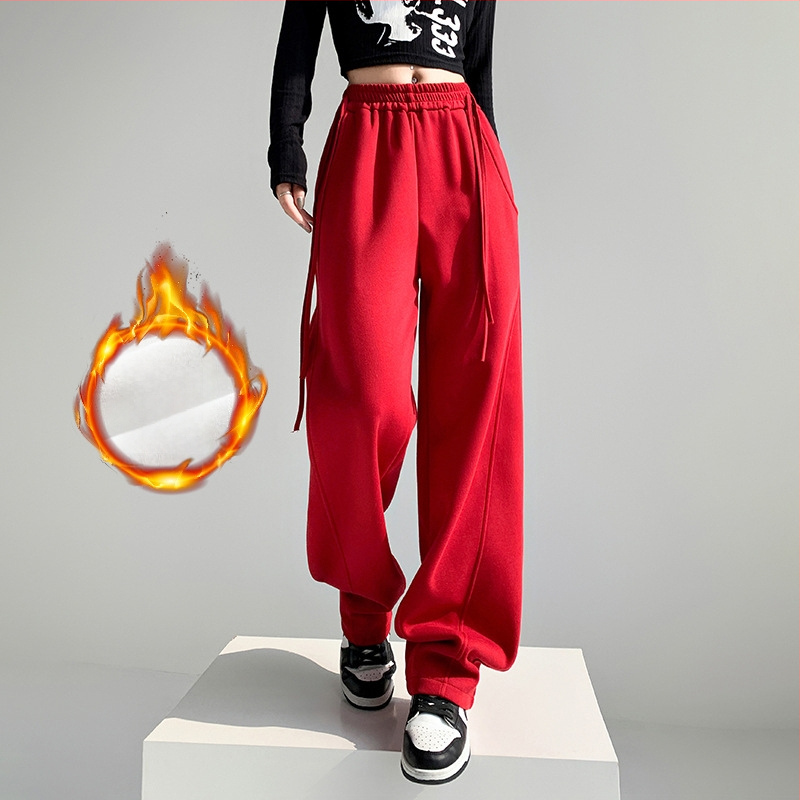 Dámske nohavice s voľným strihom, vysoký pás, fleecovou podšívkou, bavlno-polyesterové tkaniny, jeseň-zima 2025