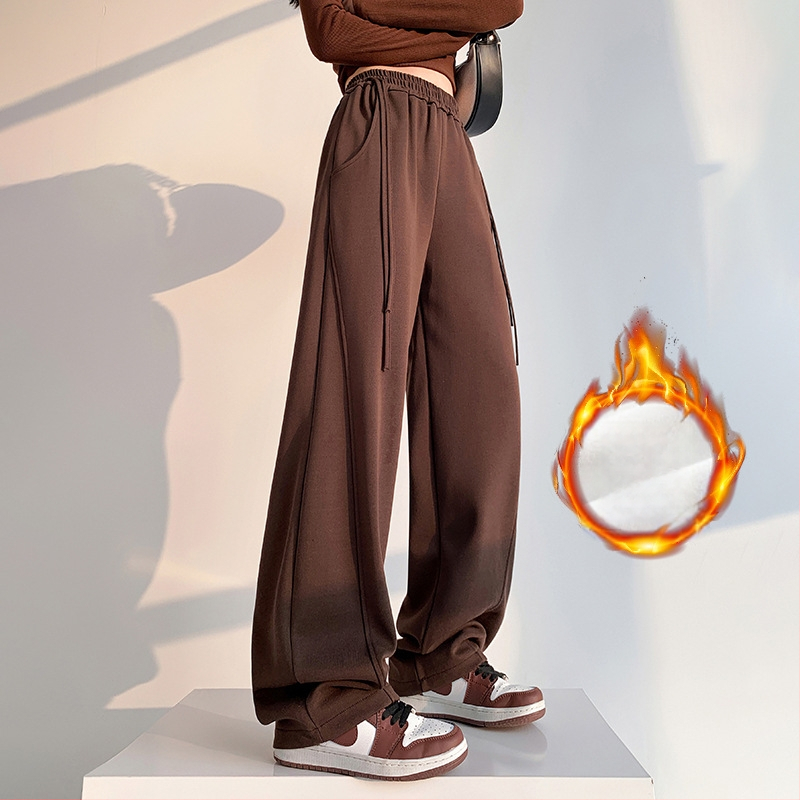 Dámske nohavice s voľným strihom, vysoký pás, fleecovou podšívkou, bavlno-polyesterové tkaniny, jeseň-zima 2025