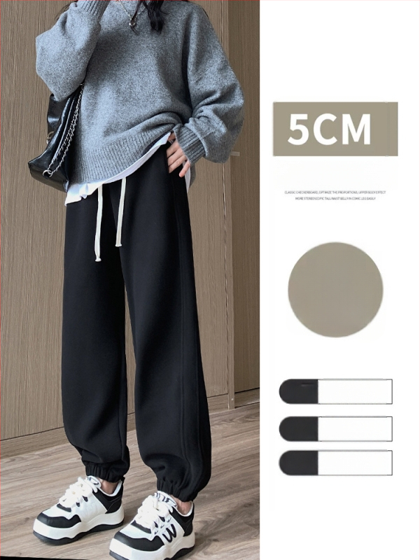 Dámske voľné jogger nohavice s vysokým pásom, fleece vnútorná vrstva, zmes polyestre-spandex, vetruodolné, japonko-kórejský casual štýl