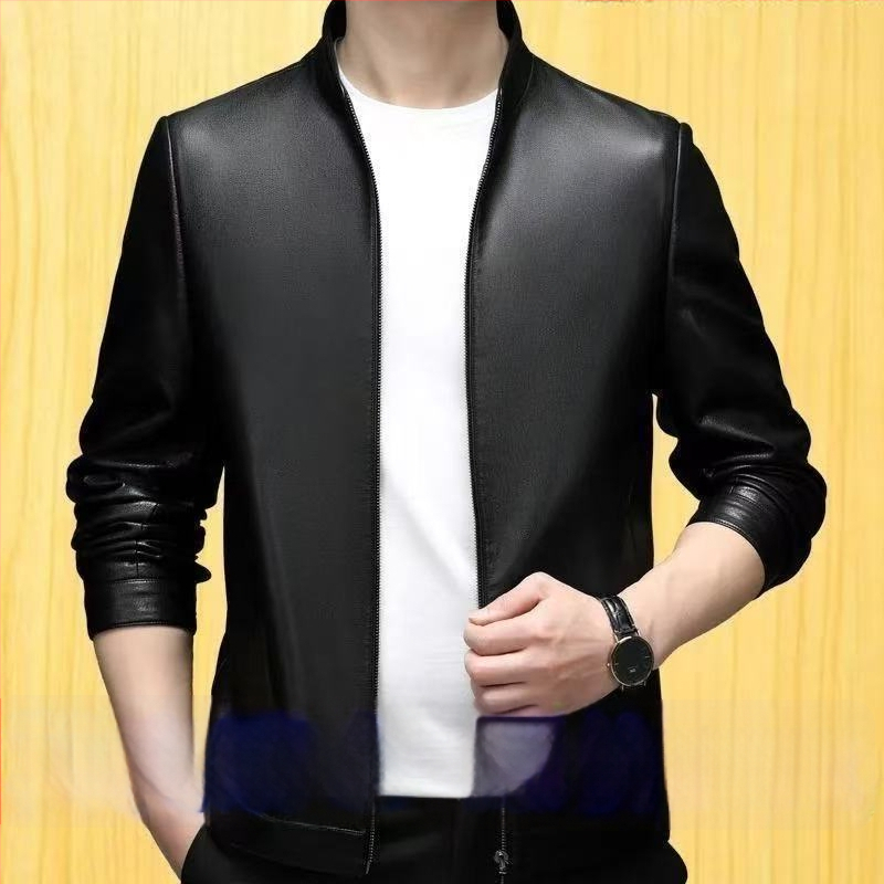 PU kožená bunda, ľahký obchodný štýl, priliehavý strih, golier s reverom, jar 2024