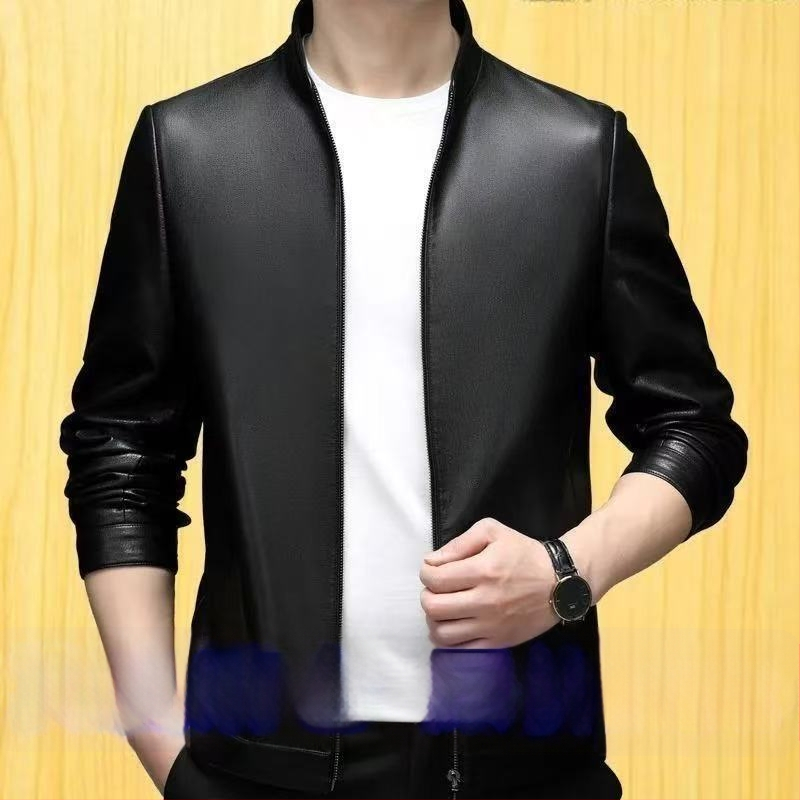 PU kožená bunda, ľahký obchodný štýl, priliehavý strih, golier s reverom, jar 2024