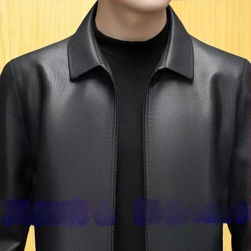 PU kožená bunda, ľahký obchodný štýl, priliehavý strih, golier s reverom, jar 2024