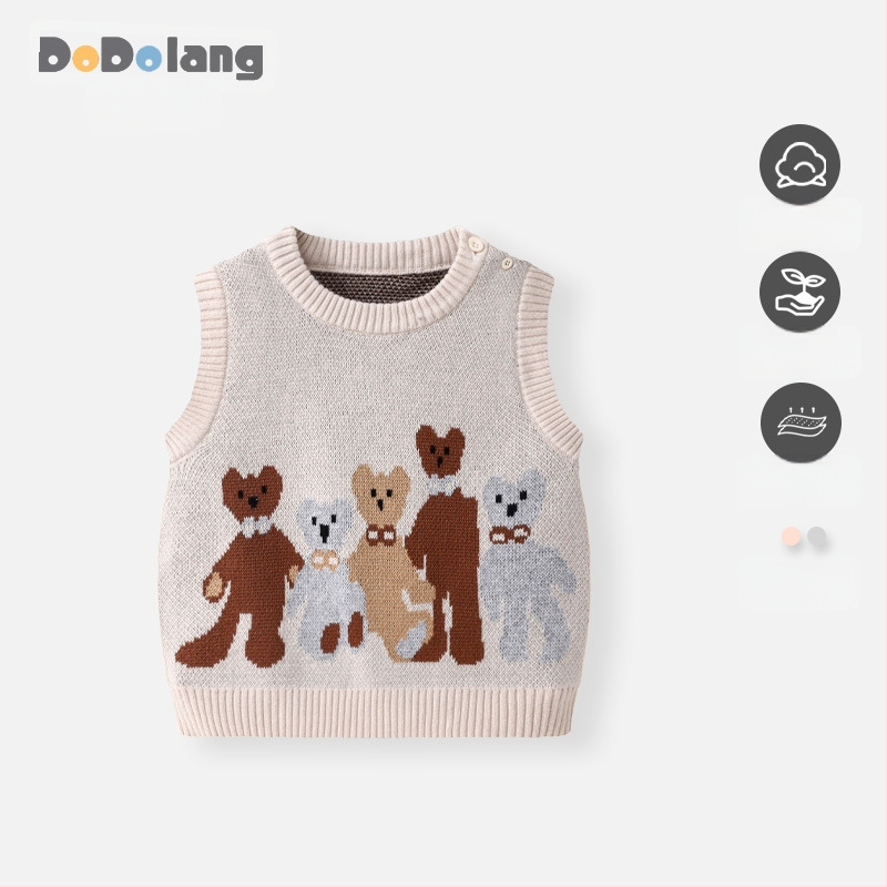 Detská pletená vesta bez rukávov, dvojvrstvová, 100% bavlna, pulórový štýl, unisex (pre vek 1–3 rokov, všetky ročné obdobia)