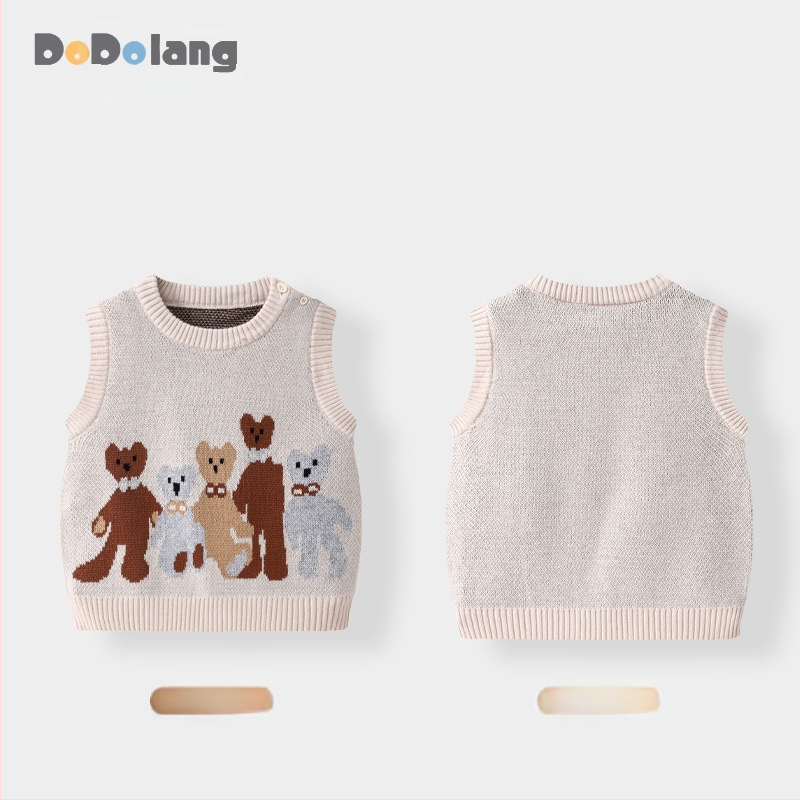 Detská pletená vesta bez rukávov, dvojvrstvová, 100% bavlna, pulórový štýl, unisex (pre vek 1–3 rokov, všetky ročné obdobia)