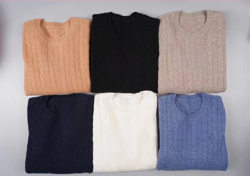 Pánsky kasmírový sveter s guľatým výstrihom, dlhé rukávy, 95% kasmír, jednofarebný, zimné oblečenie