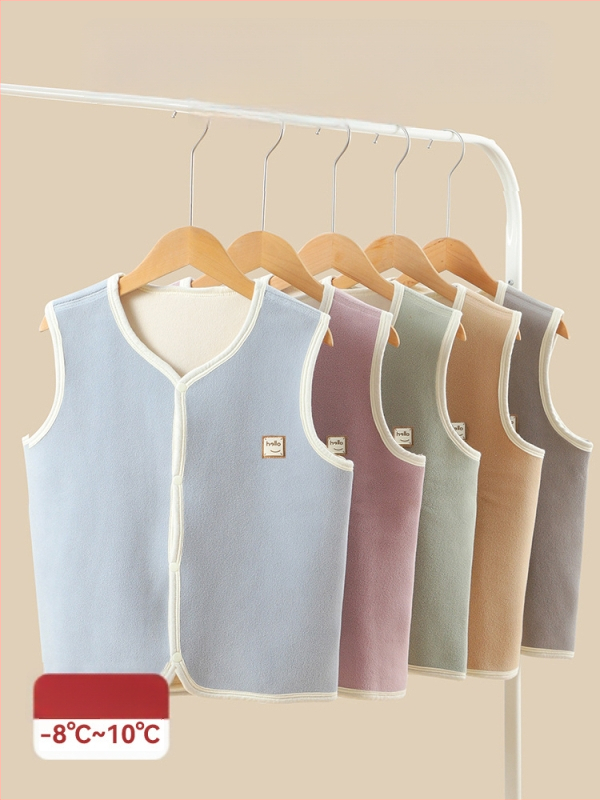 Detská vyhrievacia vesta bez rukávov pre jeseň-zimu, fleec podšívka a hrubá polyestrová výplň