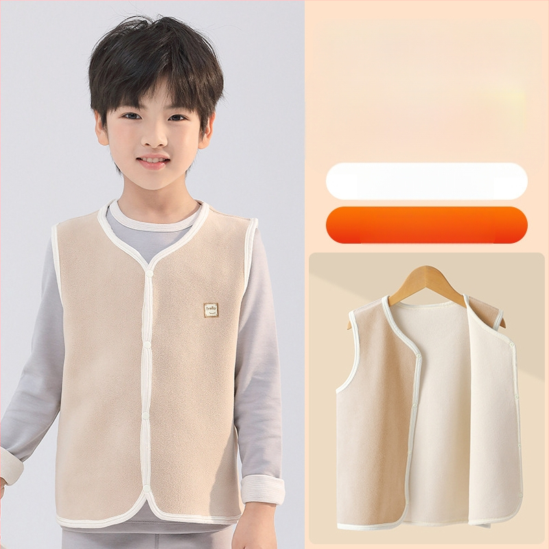 Detská vyhrievacia vesta bez rukávov pre jeseň-zimu, fleec podšívka a hrubá polyestrová výplň