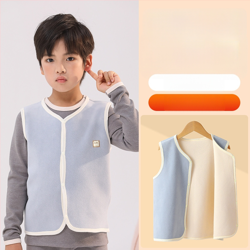 Detská vyhrievacia vesta bez rukávov pre jeseň-zimu, fleec podšívka a hrubá polyestrová výplň
