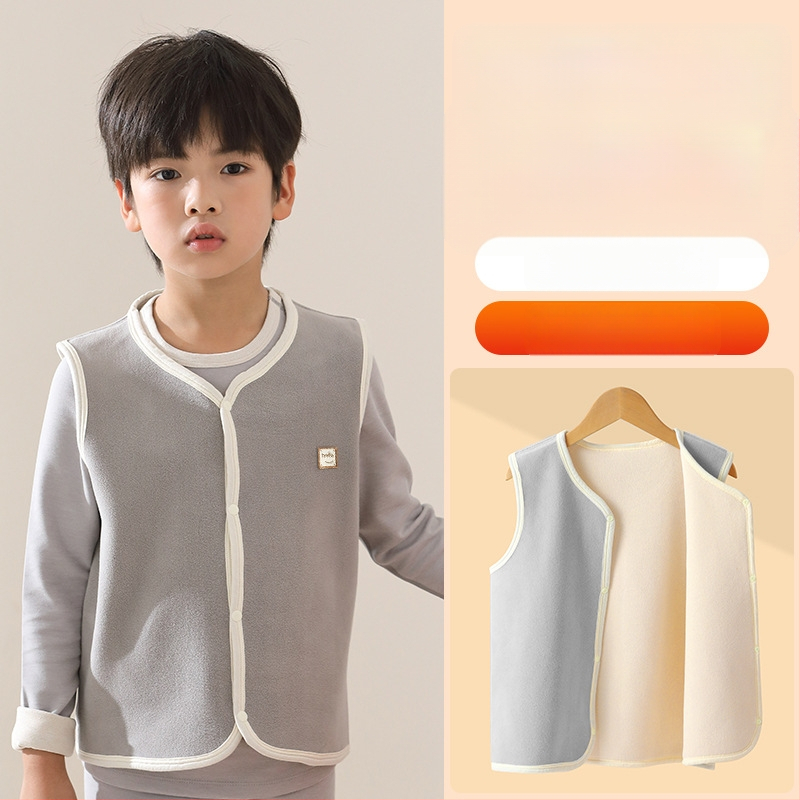 Detská vyhrievacia vesta bez rukávov pre jeseň-zimu, fleec podšívka a hrubá polyestrová výplň