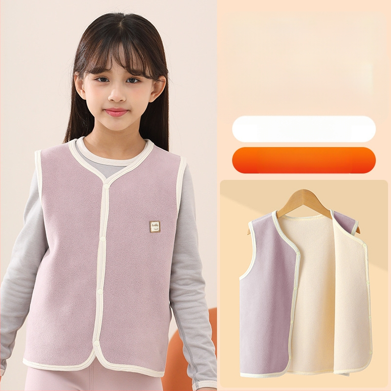 Detská vyhrievacia vesta bez rukávov pre jeseň-zimu, fleec podšívka a hrubá polyestrová výplň