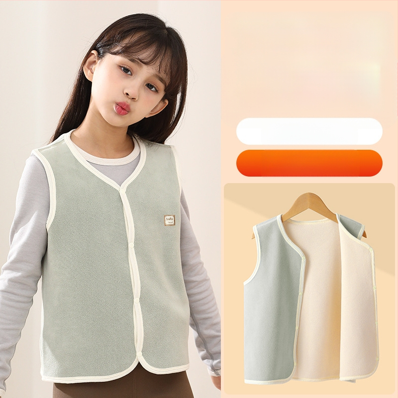 Detská vyhrievacia vesta bez rukávov pre jeseň-zimu, fleec podšívka a hrubá polyestrová výplň