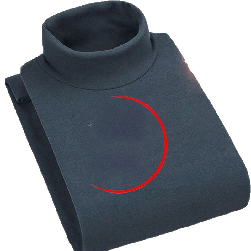 Корейски стил пуловер тениска с поларена подплата, висока яка, тясна кройка, дълги ръкави