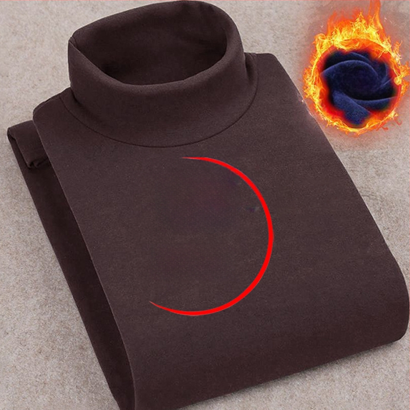 Корейски стил пуловер тениска с поларена подплата, висока яка, тясна кройка, дълги ръкави