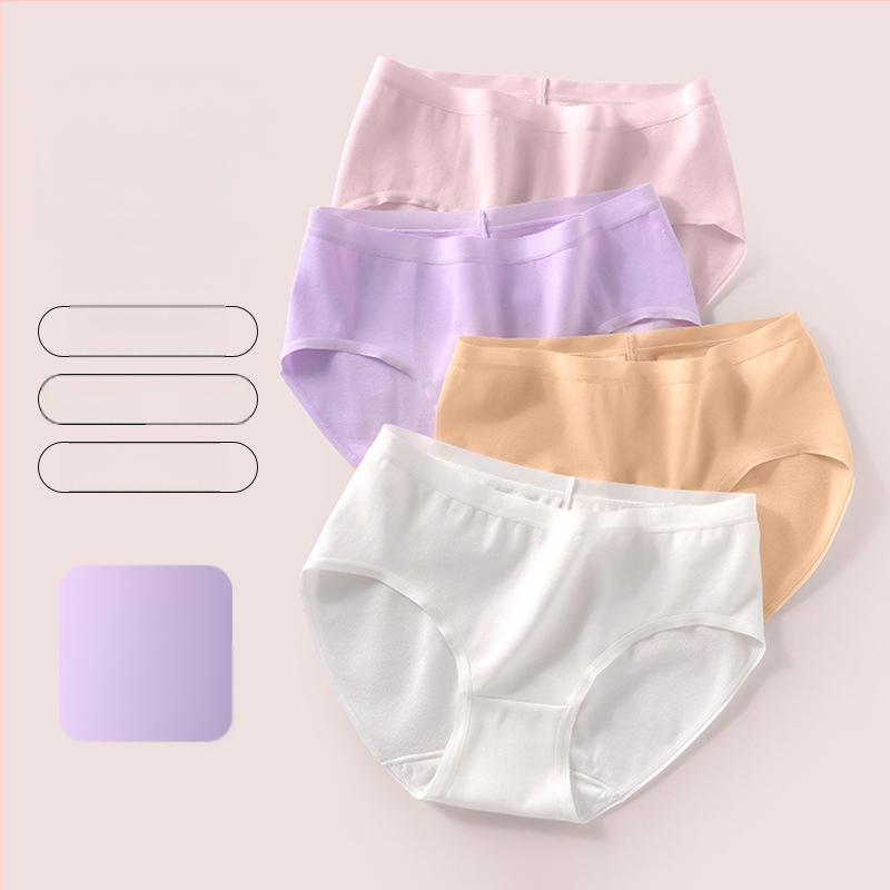 Дамски безшевни памучни бикини – 60 нишки дълговлакнест памук, антибактериални, средна талия