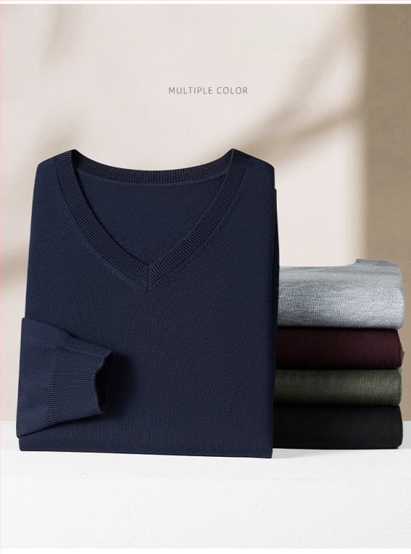 Pánske vlnené svetre s V-krkom, dlhé rukávy, flis podšívka, 30–35% vlna, hrubé pletenie