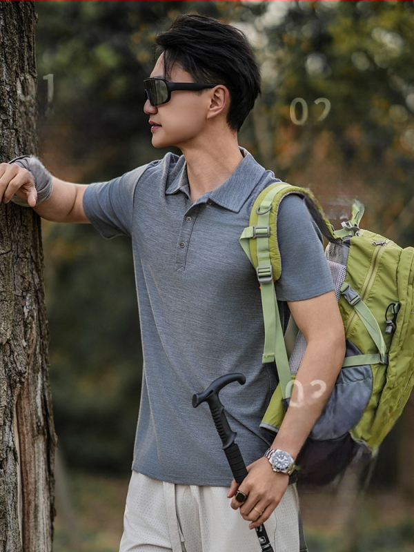 Merino vlna polo tričko pre mužov, krátke rukávy, okrúhly výstrih, rýchloschnúce, letné outdoorové oblečenie