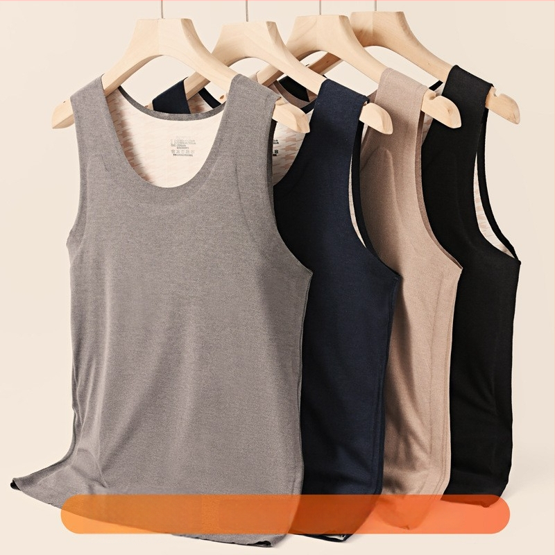 Teplá základná vesta pre mužov; fleecová podšívka, bezšvová, trojvrstvový polyesterový materiál