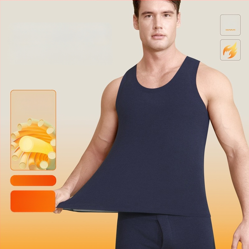 Teplá základná vesta pre mužov; fleecová podšívka, bezšvová, trojvrstvový polyesterový materiál