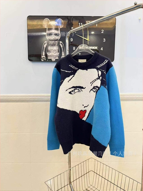 Jacquardový sveter z 100% vlny, okrúhly výstrih, dlhé rukávy, voľný strih, pohodlný materiál