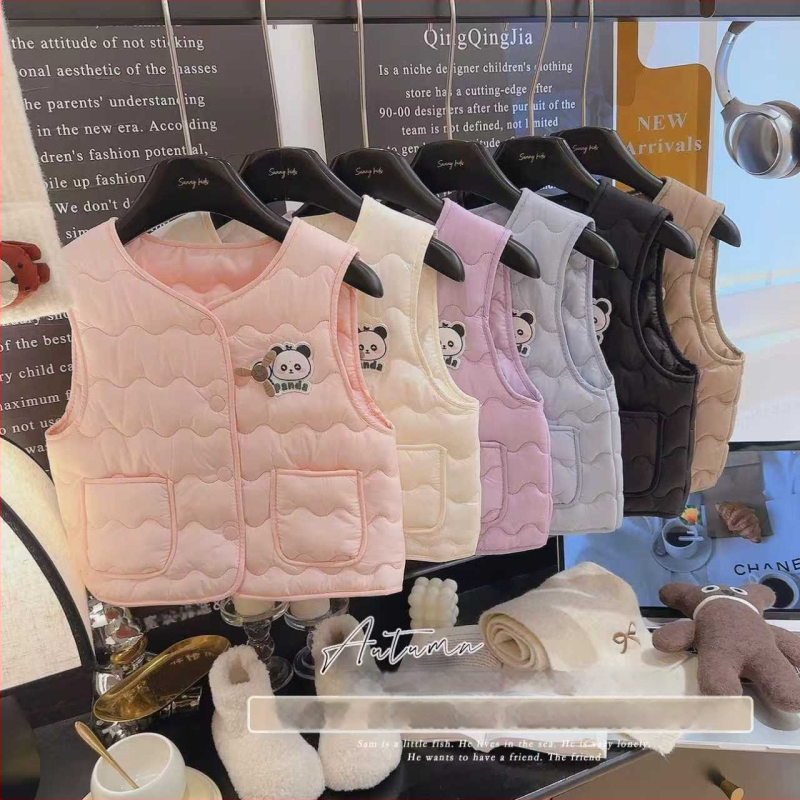 Detská vesta s motívom Cartoon Panda, kórejský štýl, 100% polyester, zapínanie na gombíky, pre vek 3–8 rokov