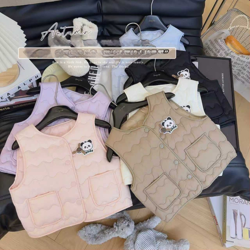 Detská vesta s motívom Cartoon Panda, kórejský štýl, 100% polyester, zapínanie na gombíky, pre vek 3–8 rokov