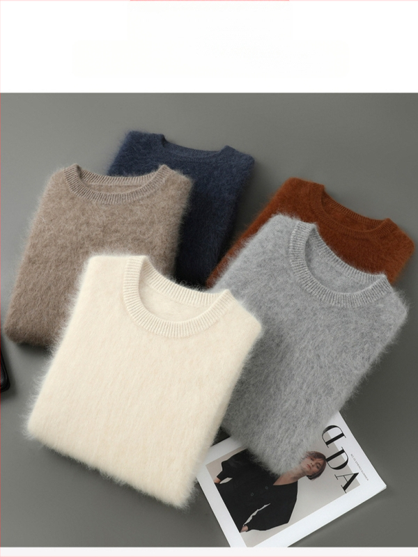 Pánske svetrový pulóver z 100% vlny, okrúhly výstrih, hrubý úplet, voľný strih, dlhý rukáv