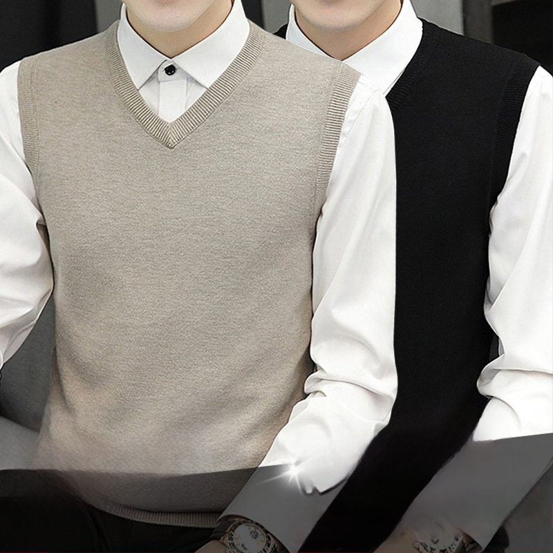 Meeste varrukateta kootud vest standing-kaelusega – kitsas lõige, ribane alumi, 95% viskoos, sügis-talveks
