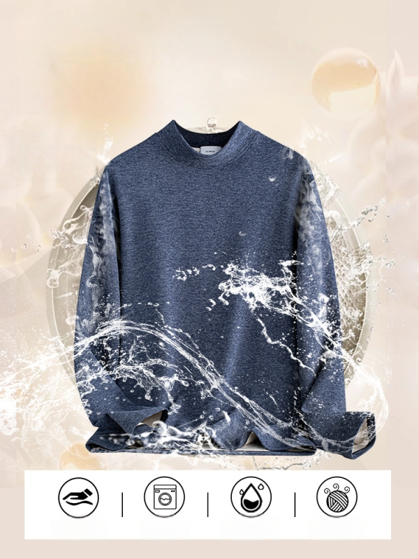 Pánske tričko s dlhým rukávom a vysokým golierom, flísová podšívka; zmes polyesteru s elastanom a mulberry hodvábom