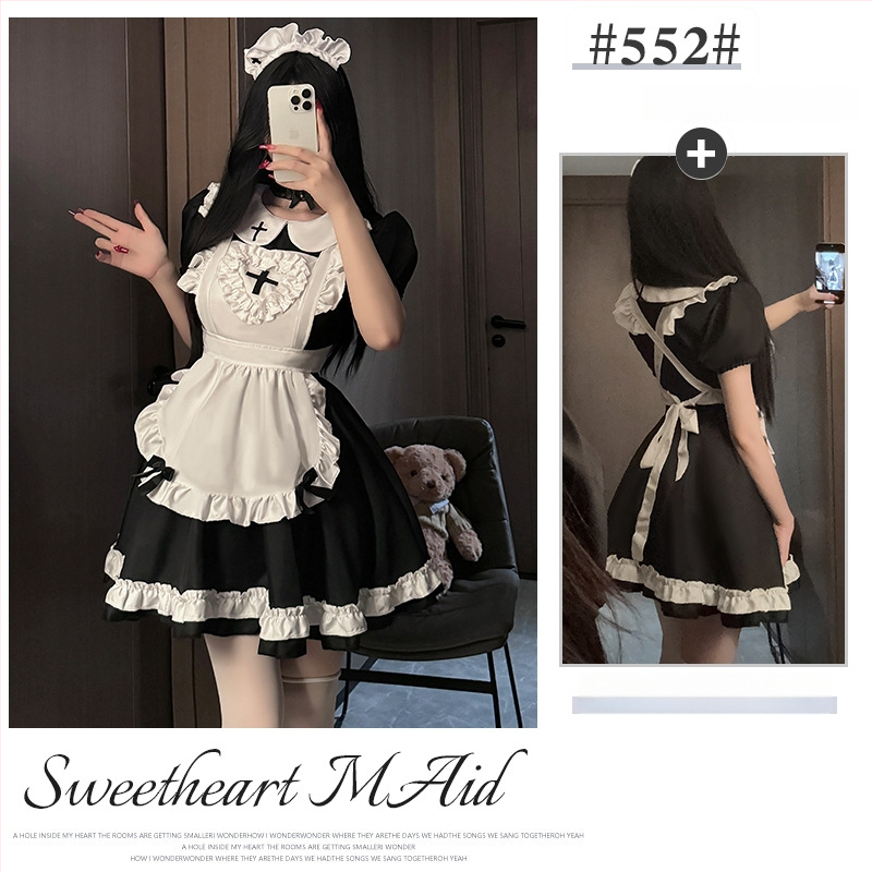 Cosplay šaty služobníčky, z polyesteru s elastanom (80–90% elastán), Lolita štýl, čerstvé a sladké, na hry a anime rolové hranie, jar 2024