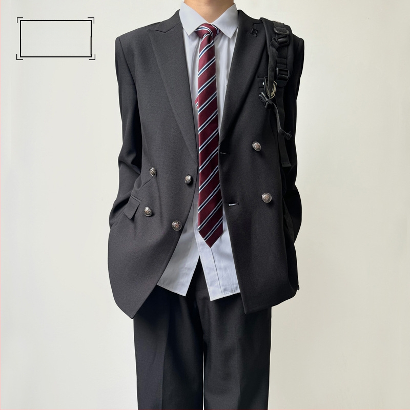 Férfi casual üzleti kabát, dupla gombolású, hegyes gallér, poliészter anyag, hosszú ujjú; tavasz-ősz