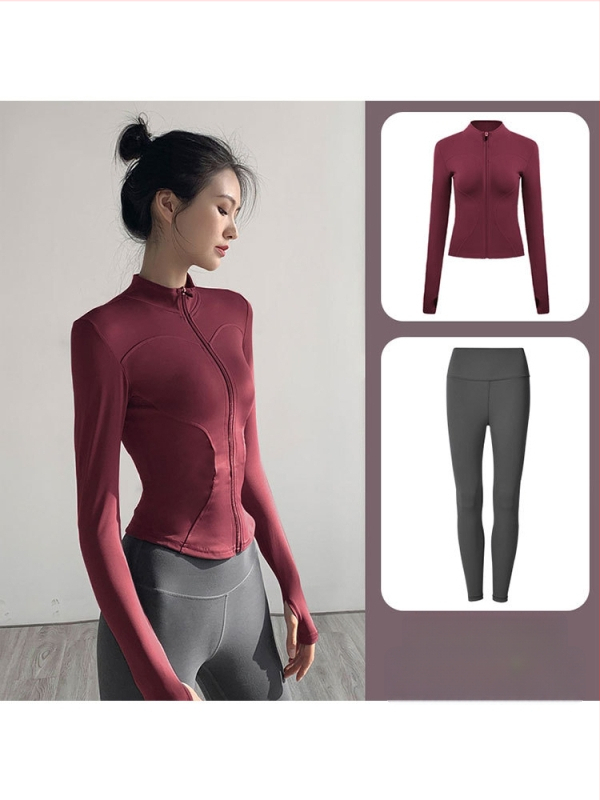 Комплект спортно облекло за йога с дълъг ръкав и яке с цип (материя: найлон; съдържание: 70–80%; сезон: 2025 есен; дълъг ръкав; топ комплект)
