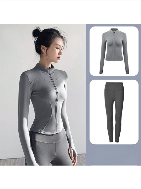 Комплект спортно облекло за йога с дълъг ръкав и яке с цип (материя: найлон; съдържание: 70–80%; сезон: 2025 есен; дълъг ръкав; топ комплект)