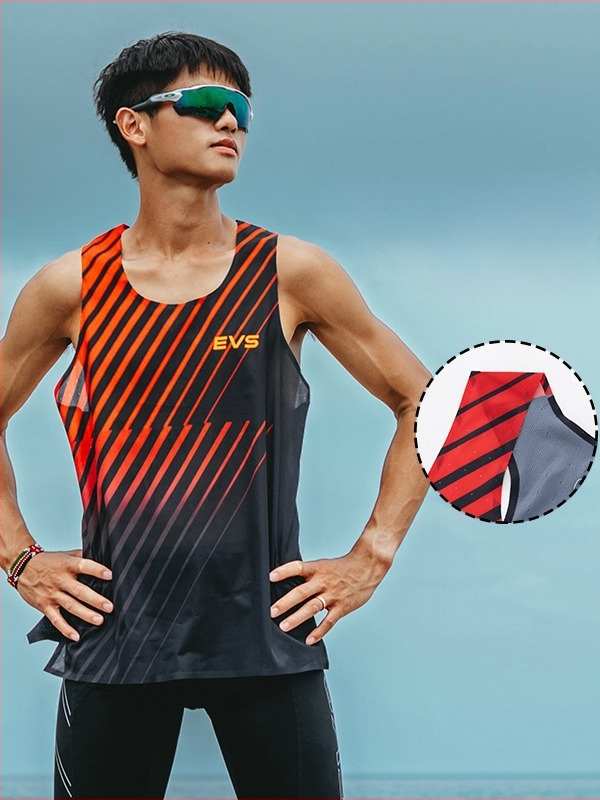 Мъжки спортен потник за бягане – дишащ полиестер, бързосъхнещ, райета, за атлетика