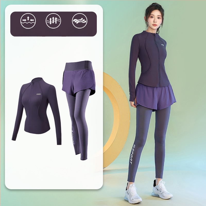 Женски есенен йога комплект - дълъг ръкав, бързосъхнещо облекло за фитнес с дълги панталони, материи: найлон/спандекс/полиестер, есен 2025