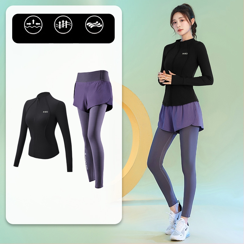 Женски есенен йога комплект - дълъг ръкав, бързосъхнещо облекло за фитнес с дълги панталони, материи: найлон/спандекс/полиестер, есен 2025