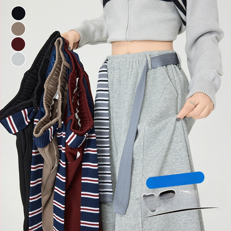 Γυναικείοι άνετοι παντελόνες σε φαρδιά γραμμή, υψηλή μέση με ελαστικό ζωνάκι, χωρίς τσαλάκωμα, παχύ μείγμα πολυεστέρα/βαμβακιού/ελαστάν (67.4% πολυεστέρας, 30.1% βαμβάκι, 2.5% ελαστάν), μακριά παντελόνια, casual ιαπωνο-κορεατικό στυλ