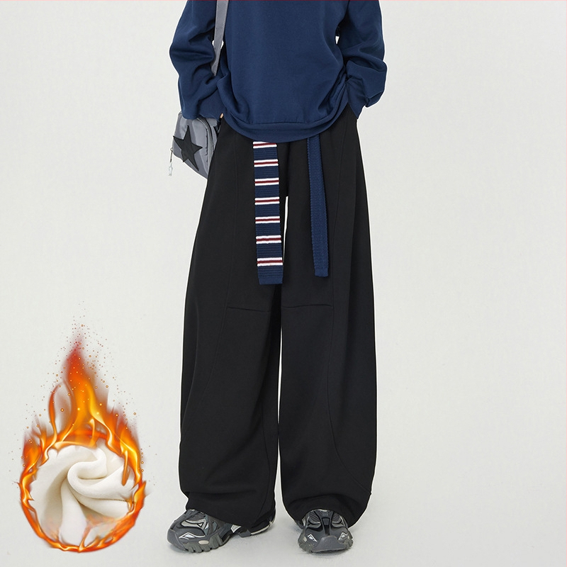 Γυναικείοι άνετοι παντελόνες σε φαρδιά γραμμή, υψηλή μέση με ελαστικό ζωνάκι, χωρίς τσαλάκωμα, παχύ μείγμα πολυεστέρα/βαμβακιού/ελαστάν (67.4% πολυεστέρας, 30.1% βαμβάκι, 2.5% ελαστάν), μακριά παντελόνια, casual ιαπωνο-κορεατικό στυλ