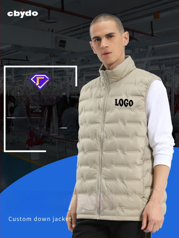 Unisex jesenná-zimná bezruková vesta s stojatým golierom, ľahká, obsah 86–90% peria, výplň 50–100 g, predný zips, polyesterová tkanina