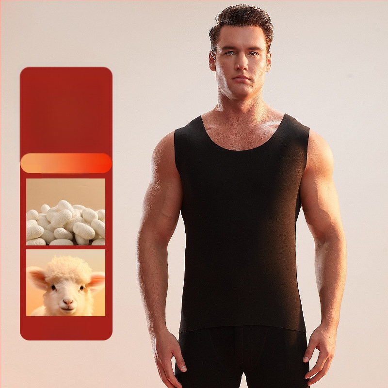 Pánska termovesta, kašmírovopoliesterová zmes, hrubý materiál 251–300 g/m², okrúhly golier, vhodná na zimu, jar a jeseň