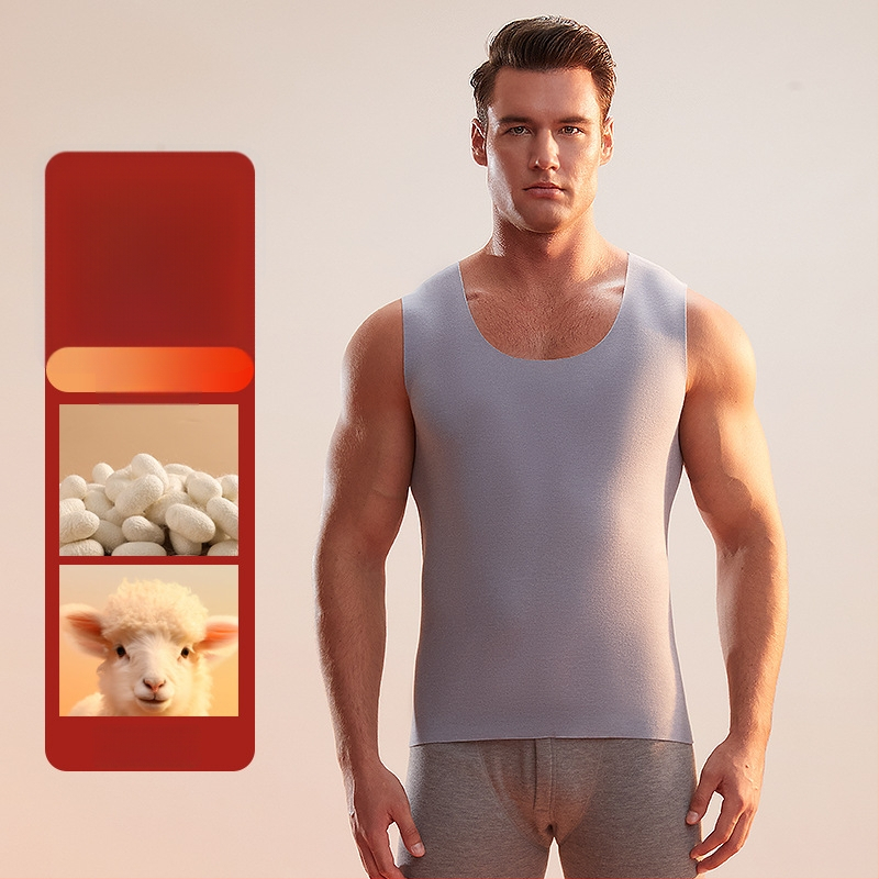 Pánska termovesta, kašmírovopoliesterová zmes, hrubý materiál 251–300 g/m², okrúhly golier, vhodná na zimu, jar a jeseň