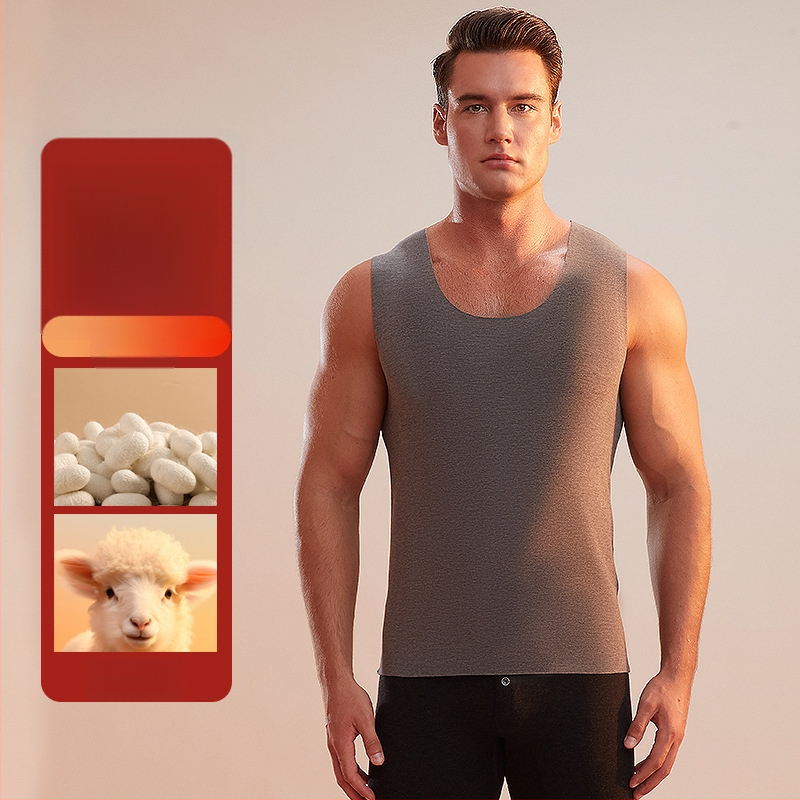 Pánska termovesta, kašmírovopoliesterová zmes, hrubý materiál 251–300 g/m², okrúhly golier, vhodná na zimu, jar a jeseň