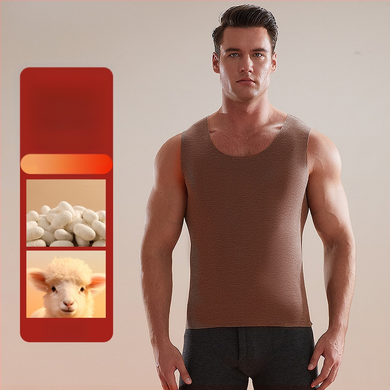 Pánska termovesta, kašmírovopoliesterová zmes, hrubý materiál 251–300 g/m², okrúhly golier, vhodná na zimu, jar a jeseň